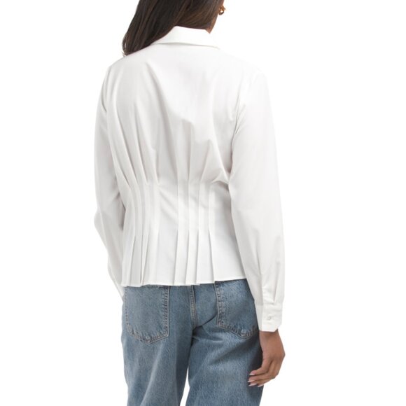 MODERN WORKS Off White Super Stretch Pintuck Shirt - Picture 2 of 2